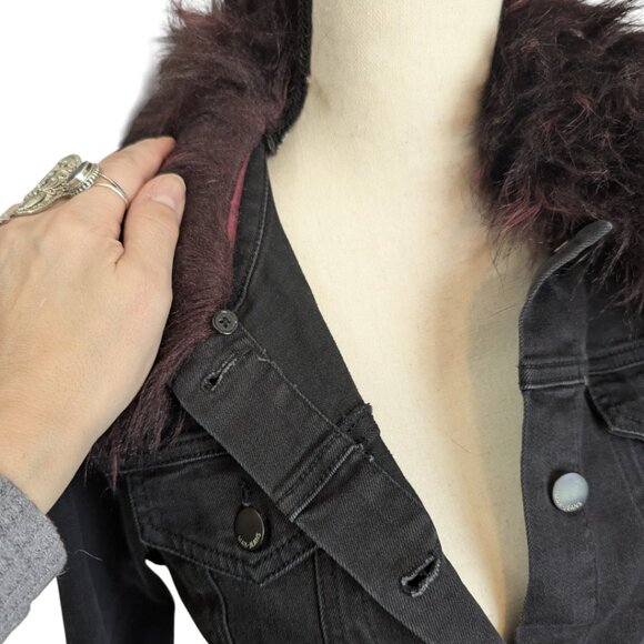 Max Jeans Black Denim Jacket with Removable Fur Collar - Picture 5 of 12